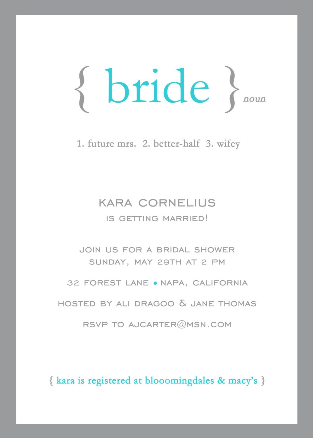 bridal shower invitation - "Define: Bride"
