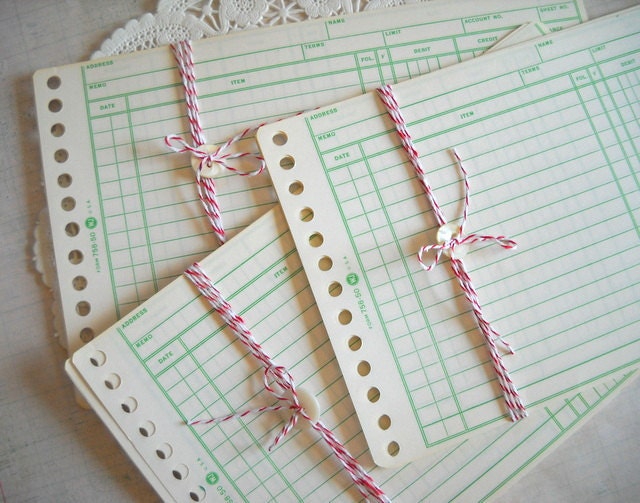 Charming Bundle Set of Green Lined Vintage Ledger Accounting Pages