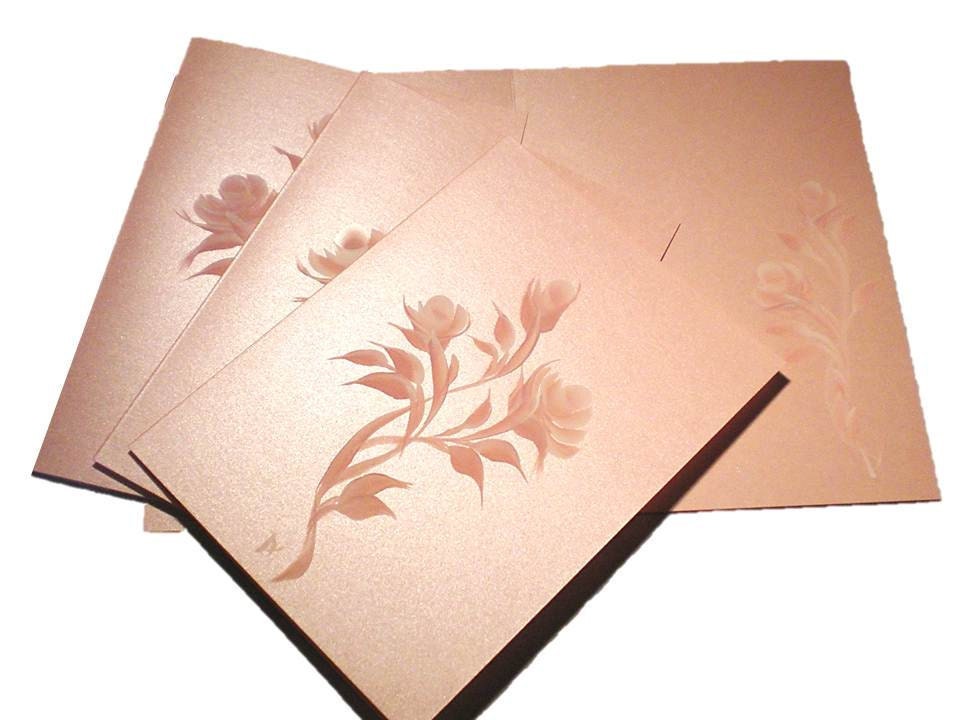 Note Cards Hand Painted Soft Pink Roses with Matching Envelopes - Set of FOUR - Fine Quality Pearlized Dusty Rose Card Stock