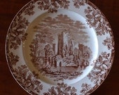 Copeland Spode circa 1880 Ruins Brown Transferware Plate Oak Leaves Acorns Abbey Ruins