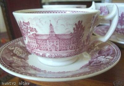 Purple TRANSFERWARE Cup Saucer Colby College Wedgwood