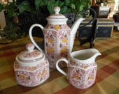 Red English Ironstone Transferware Canterbury Coffee Pot Coffeepot Handpainted Flowers