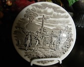 Brown English Transferware Ironstone Coaster Plate Stagecoach Coaching Scenes Rabbit