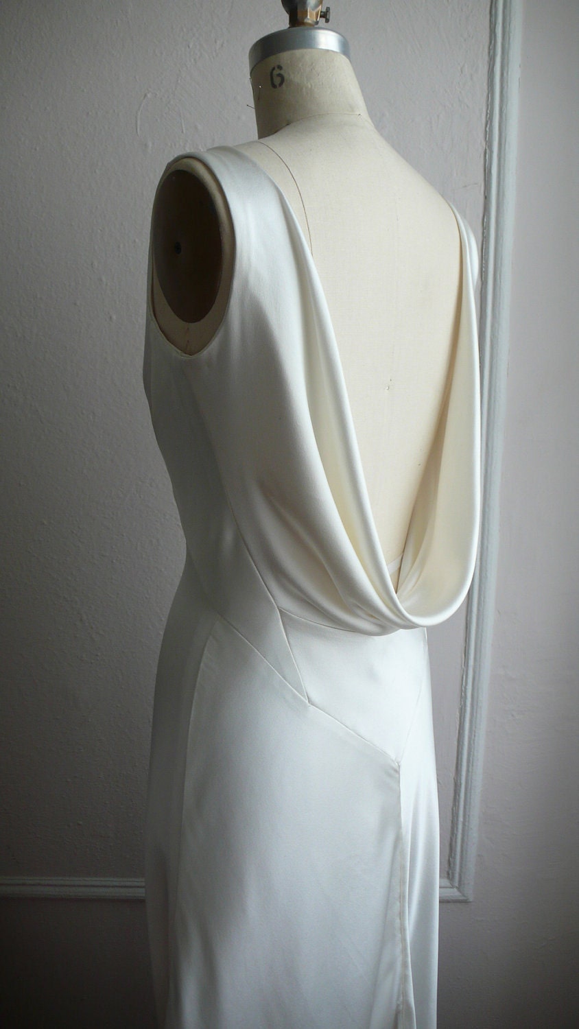 1930's Inspired Bias Bridal Gown "Ella", Low back, Backless, Cowl neck, Heavy Silk Satin, Customizable