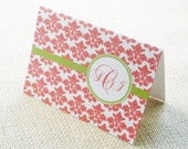Damask Monogrammed Stationery - Script Personalized Stationary Set of 12