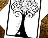 Black and White 'Singing Bird in Tree' Blank Card