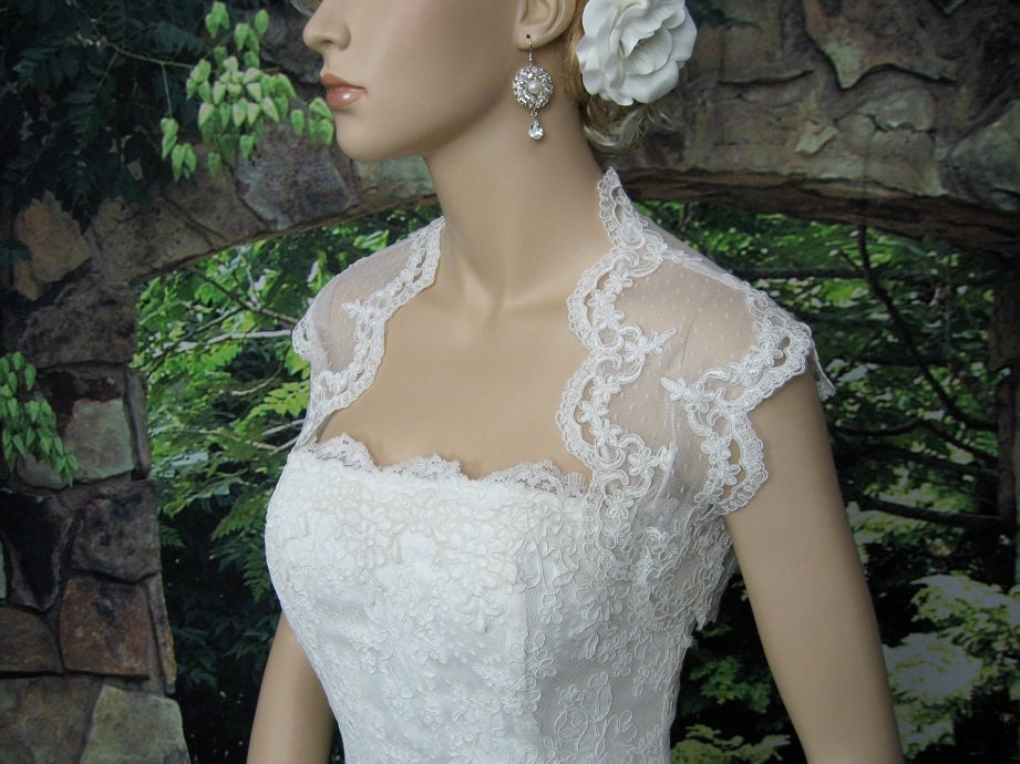 Ivory sleeveless dot lace wedding bridal bolero jacket