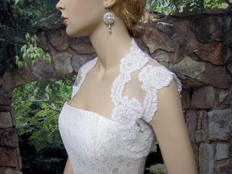 light Ivory sleeveless bridal alencon lace bolero jacket