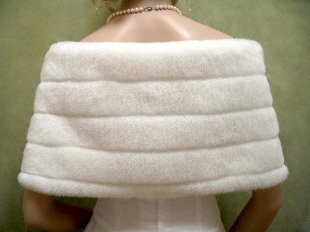 Ivory faux fur wrap bridal shrug stole shawl FW001-Ivory regular / plus size