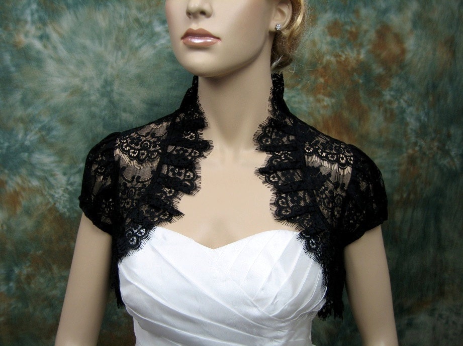 Black lace short sleeve lace bolero jacket lace shrug wedding bolero wedding jacket wedding shrug bridal bolero bridal jacket bridal shrug