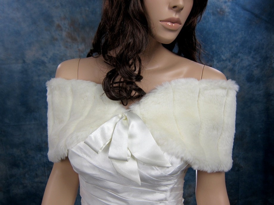 Ivory faux fur shawl bridal shrug stole wrap FW008-Ivory