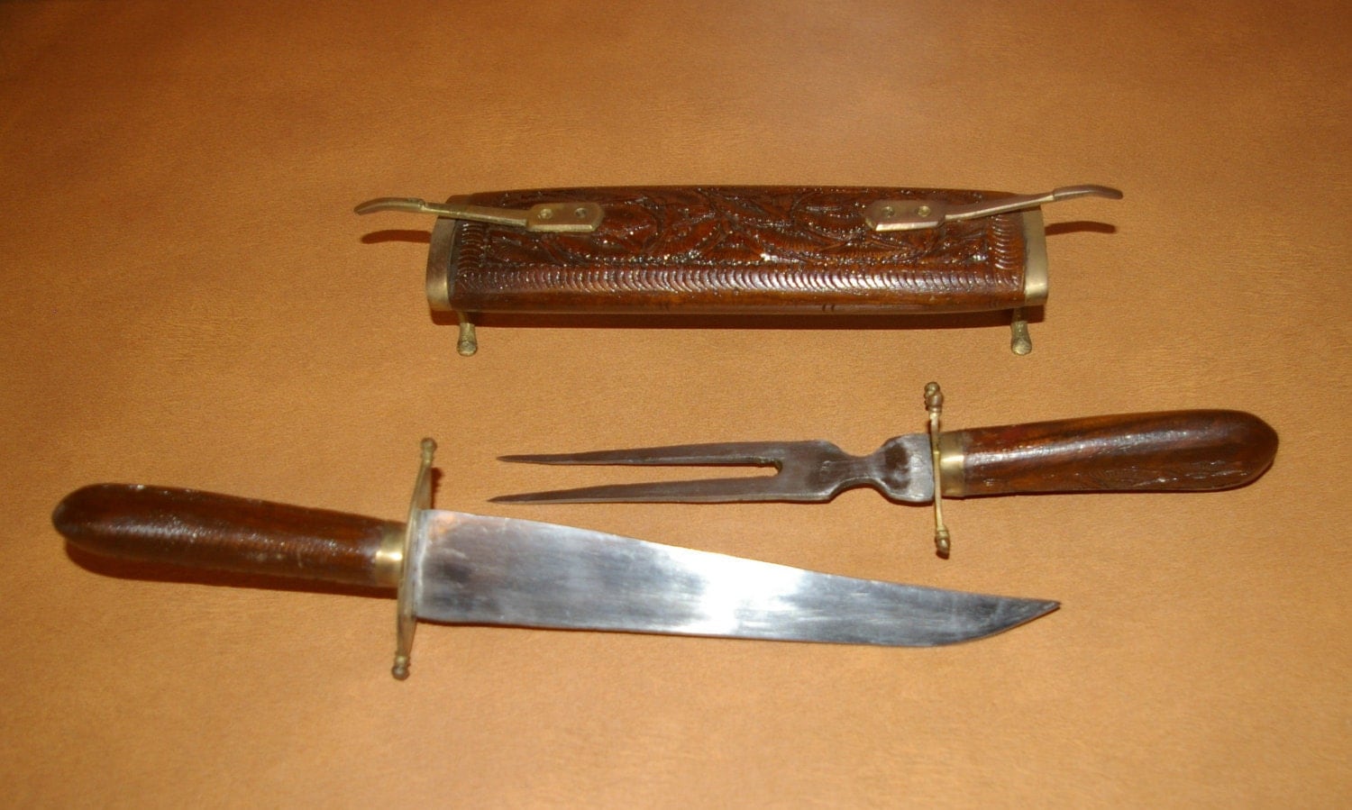 Vintage Hand Carved Wood Knife & Fork Holder by bettysworld4u