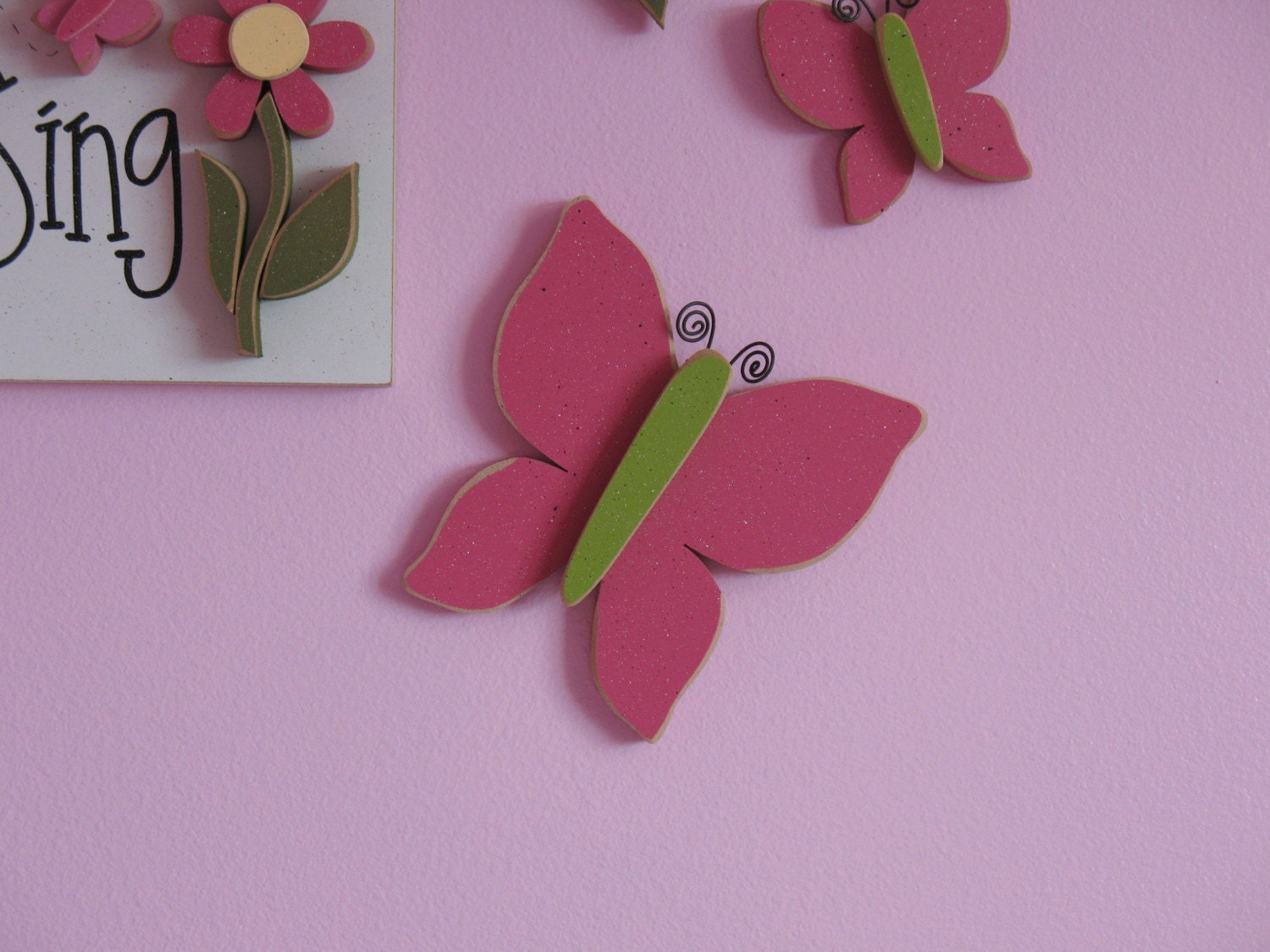 7 inch HOT PINK BUTTERFLY for wall hanging bedroom, home or girl room decor