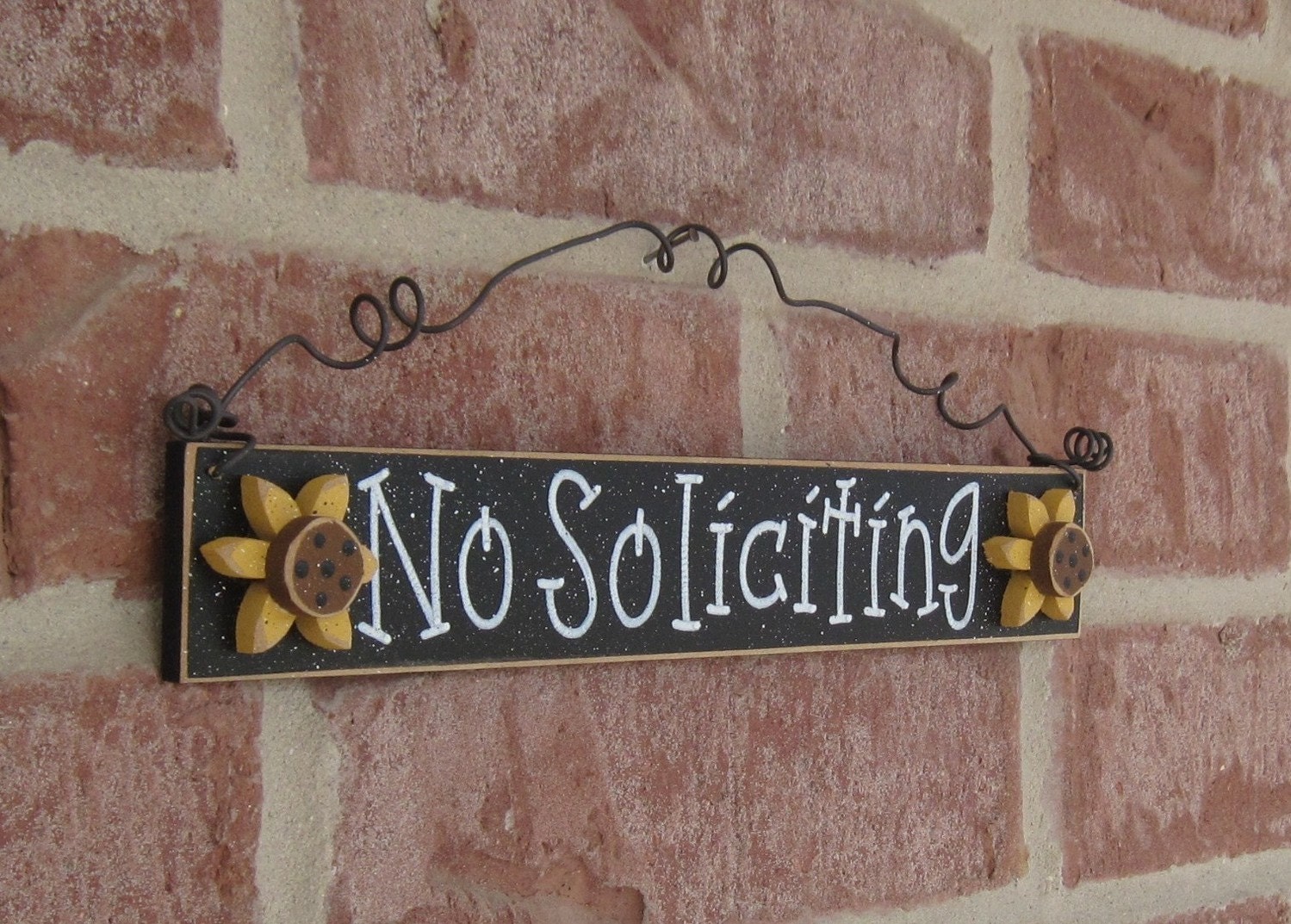 Free Shipping NO SOLICITING SIGN with 2 sunflowers (black) for home and office hanging sign