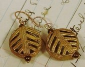 African Tribal earrings - handcrafted earrings using beads from Uganda... authentic African jewelry, red and gold brass