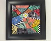 MOSAIC -- FRESH -- rainbow colored with black & white accents, framed wall art  for kitchen, bathroom, bedroom, any room