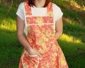 Handmade Womens Apron Cottage Chic Retro Full Apron Apricot Orange