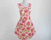 Pink Womens Apron Retro Cooking Apron in Lotus Flower Fabric