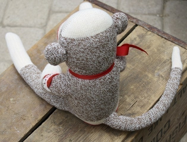 Plush Childrens Sock Monkey Doll with MOM Tattoo, LAST ONE