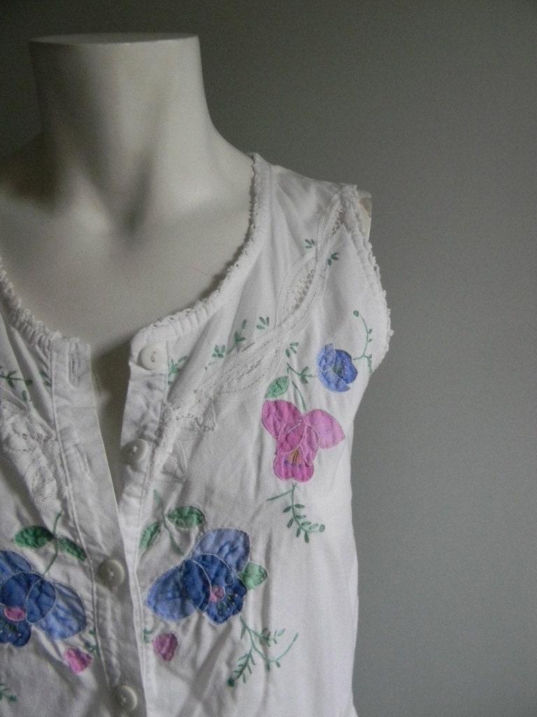 SALE ////////// vintage. 70s White Cotton Tank Dress