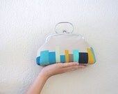 Frame Clutch bag  with Handle- blue stripe bars