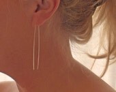 Sterling Silver Hoop Earrings - Eco Friendly Sterling Silver Open Hoop - U Pin Thin Narrow Straight Wire Hoop Earrings - Made to Order