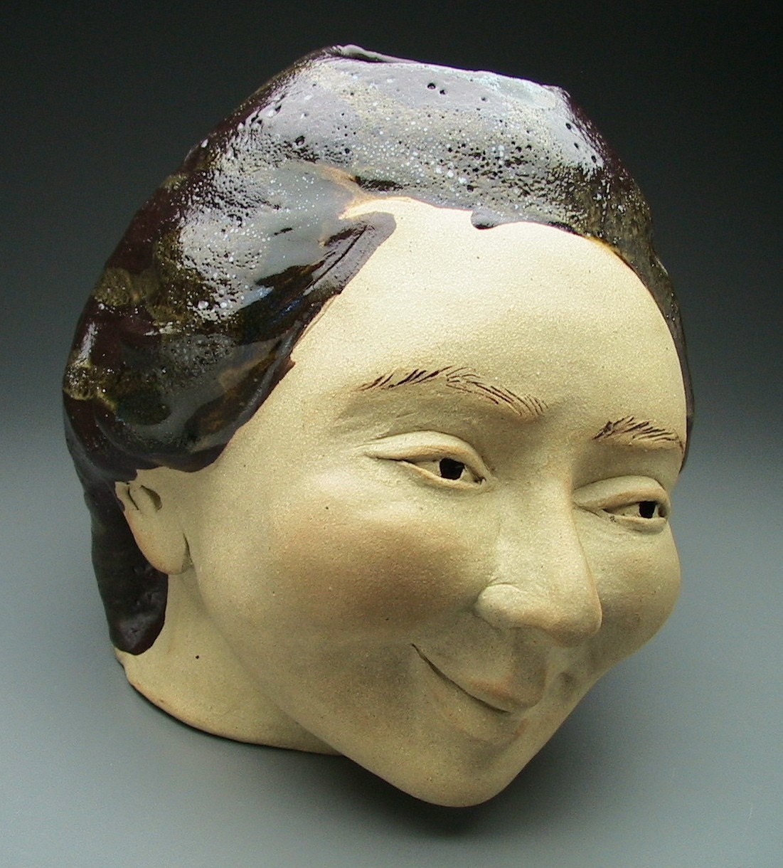 Smiling Sculpture Head Face Vase Friend Pot Garden Art Ikebana SALE