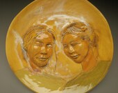 Lovers Plate Bas Relief Faces Sculpture Couple, Ceramic Wall Art Platter