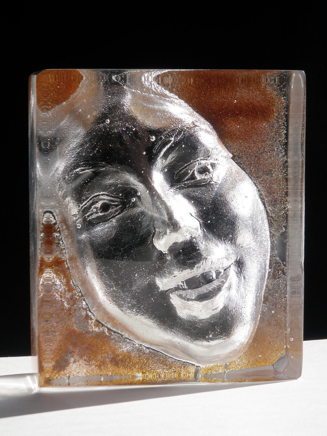 Cast Glass Face Sculpture, The Void, Figure Art Crystal