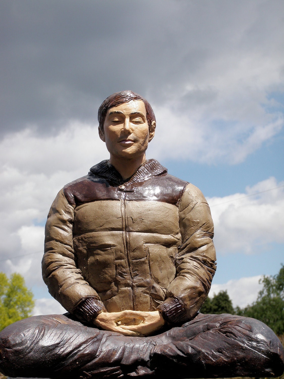 Contemporary Buddha Sculpture, Ceramic Dharma Figure Art, "All of Life is The Practice" Meditation Portrait Half Lotus Posture