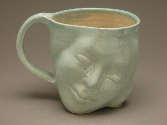 Face Mug Sky Blue Smile Happy Head Cup Figure Sculpture