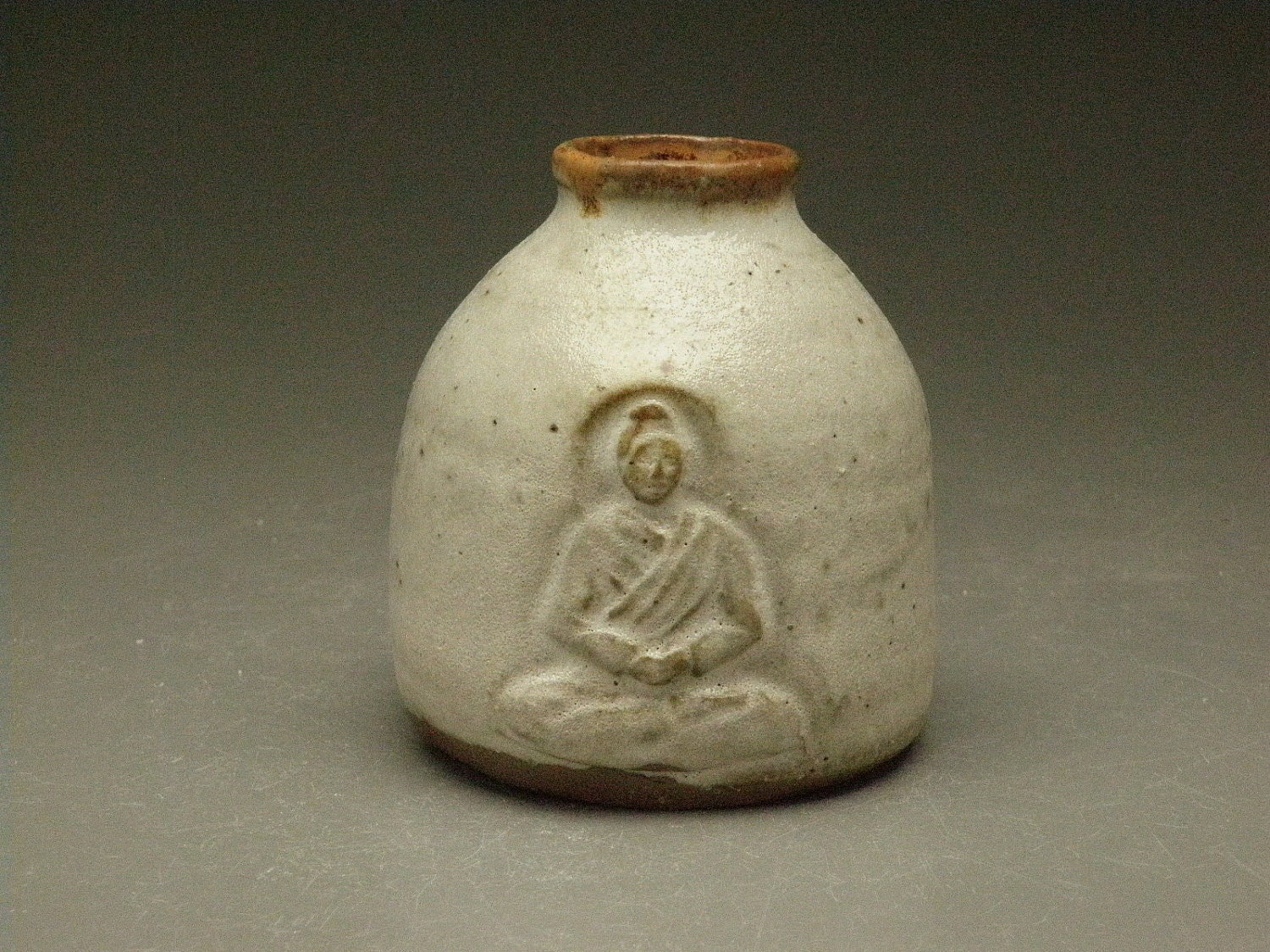 Ceramic Bud Vase Buddha Bas Relief Art Vessel