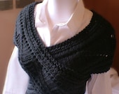 Hand Knit Sweater Vest  Cowl Neck warmer Womens Merino Wool Sweater Dark Grey Steel Blue SUMMER SALE