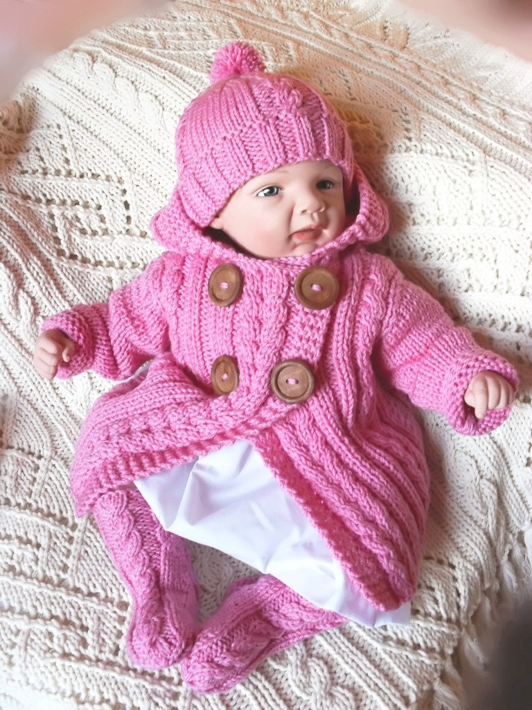 Baby sweater hat socks set Hand Knit Merino wool Baby clothing