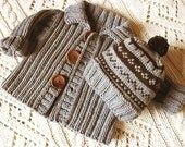 Baby jacket and hat set in merino extrafine pure new wool sweater beanie girl boy pom pom fire island custom color 1-12 month