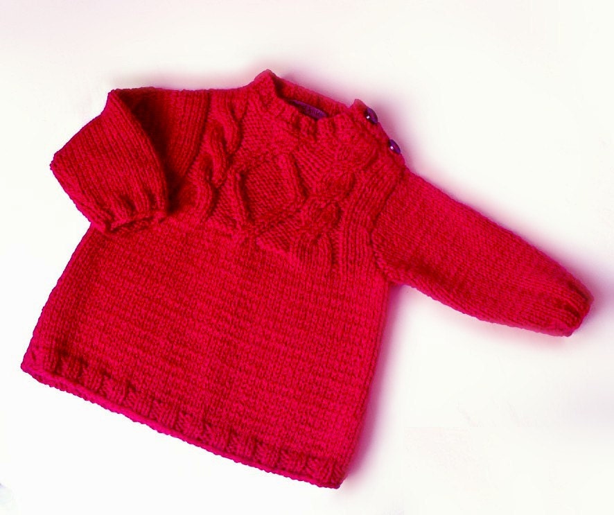 Red Kids sweater Hand Knitted Children's pullover  Cable pattern sweater 3-4 years