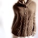 Hand Knit Sweater Womens Cable Knit Cardigan Hooded Coat Chocolate Brown SUMMER SALE