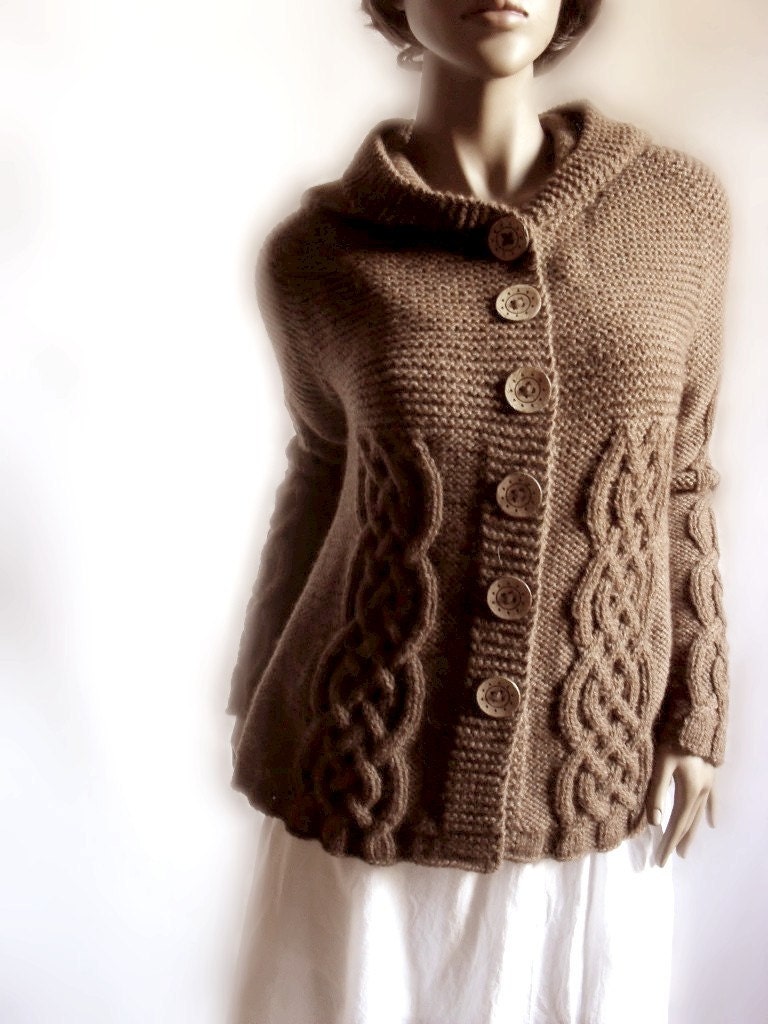 Items similar to Hand Knit Sweater Womens Cable Knit Cardigan Hooded