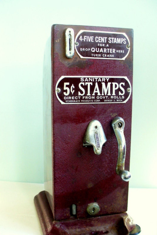Vintage Antique Schermack Stamp Vending Machine Dispenser Industrial Model P Five Cent Stamps