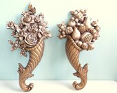 Vintage Syroco Cornucopias Wall Hangings Horn of Plenty Pair Gold