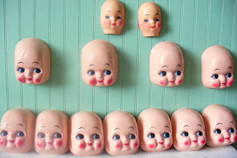 Vintage Lot Of 13 New Old Stock Plastic Doll Faces Made In