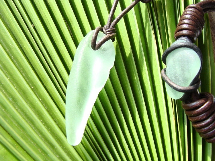 Aqua Ocean Beach Glass Necklace / Bracelet Set