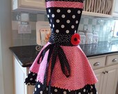 Womens Retro Full Apron - 4RetroSisters Annabelle Style -  Bubble Gum Pink - Retro Modern