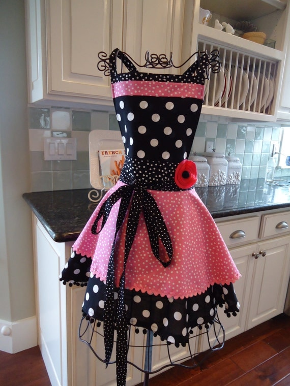 Womens Retro Full Apron - 4RetroSisters Annabelle Style -  Bubble Gum Pink - Retro Modern