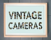 Vintage Cameras Typography (Vintage Cameras made with Vintage Cameras) ART PRINT (various sizes available - 11x14 - 20x30 inches)
