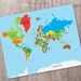 World Map ART PRINT (Yellow Green, Peppery, Java, Overjoy etc.) (various sizes available - 11x14 - 20x30 inches)