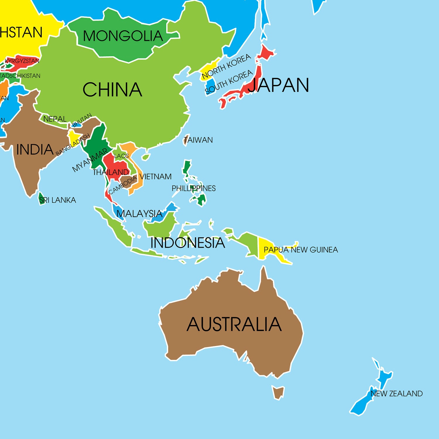 World Map ART PRINT (Yellow Green, Peppery, Java, Overjoy etc.) (various sizes available - 11x14 - 20x30 inches)