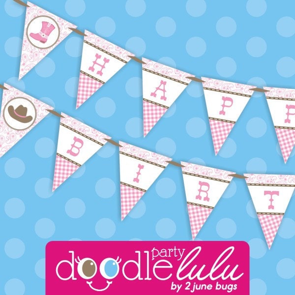 INSTANT DOWNLOAD DIY Printable Pink Paisley Cowgirl Party Happy Birthday Banner from Doodlulu by 2 june bugs Il_170x135