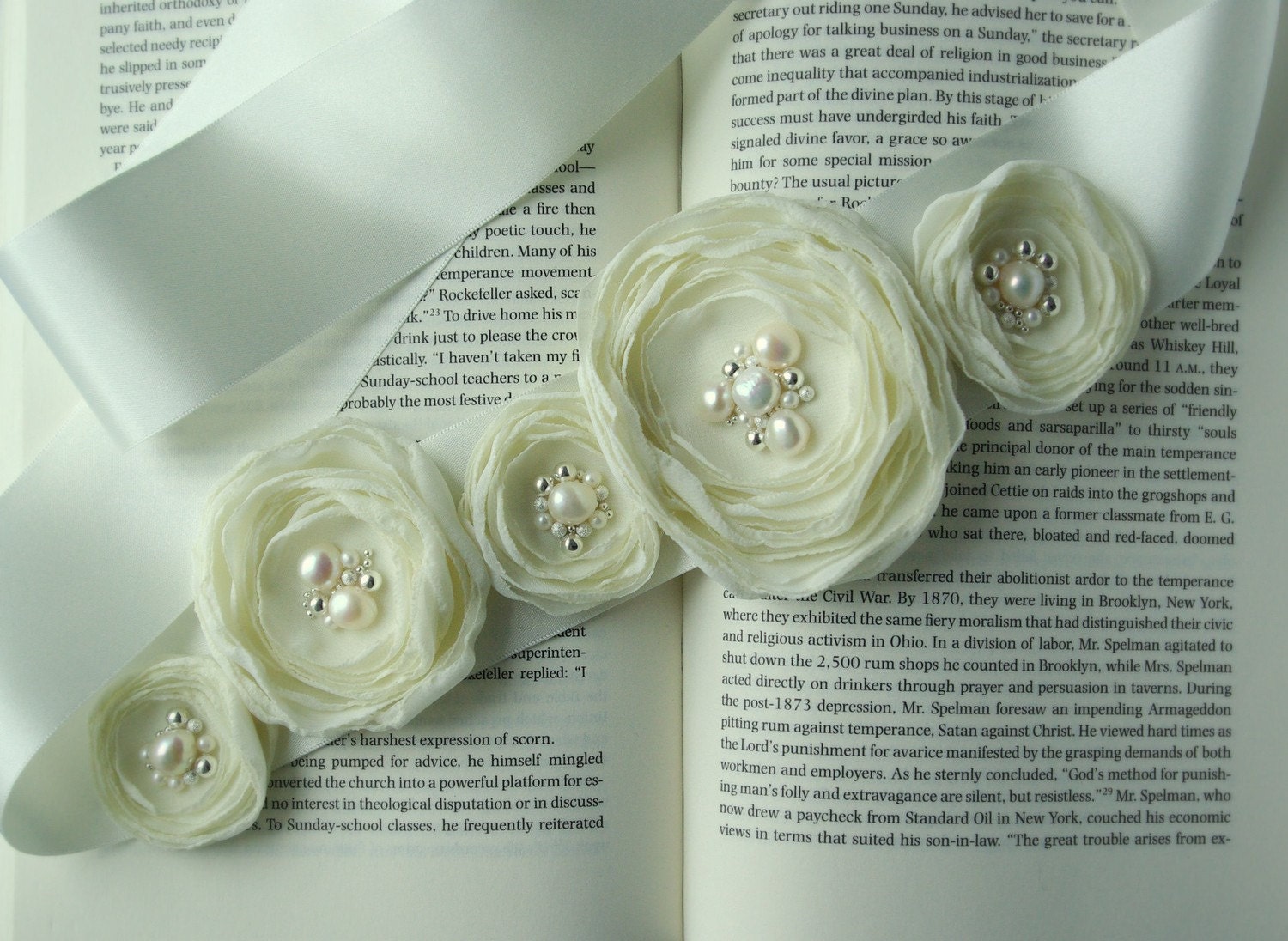 Bridal Belt - Floral Pearl Wedding Sash, Ivory Beaded Bridal Sash for Bride or Bridesmaid