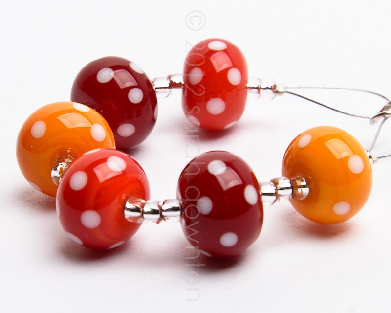 Spice Polka Dots - Handmade Lampwork Glass Beads by Sarah Downton